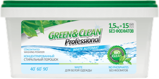 Пральний порошок безфосфатний Green&Clean Professional для білого одягу відро, 1,5 кг (15 прань)