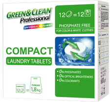 Таблетки для прання білої та кольорової білизни Green&Clean Pro Compact, 12 шт (12 прань) 