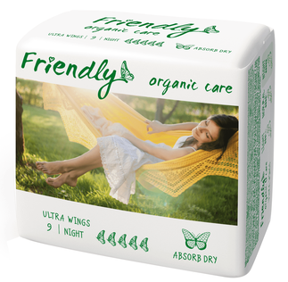 Ультратонкі прокладки для критичних днів FRIENDLY Organic Care NIGHT, поверхня "Absorb Dry"