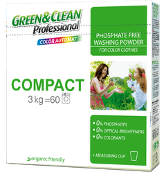 Порошок стиральный для автоматической стирки цветной одежды и белья Green Clean Pro Compact, без фосфатов - концентрат, 3 кг (60 стирок)