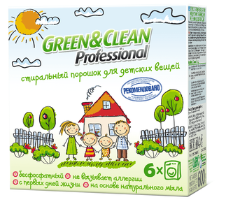 Безфосфатний пральний порошок Green&Clean Professional для прання дитячого одягу, 600г (6 прань)