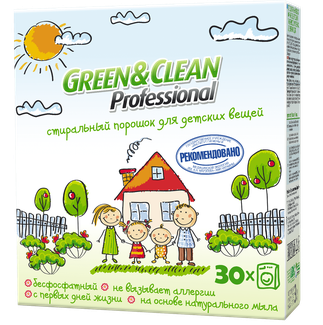 Безфосфатний пральний порошок Green&Clean Professional для прання дитячого одягу, 3кг (30 прань)