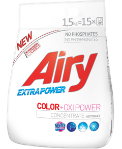 Стиральный порошок для цветного белья Airy + усилитель порошка Wells Natural OXI POWER, 1,5 кг (15 стирок)