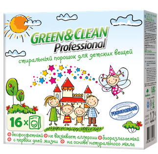 Безфосфатний пральний порошок Green&Clean Professional для прання дитячого одягу, 1,2кг (16 прань)