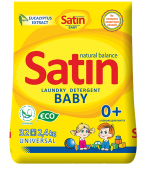 Безфосфатний пральний порошок для прання дитячого одягу Satin Natural Balance, 2,4 кг (32 прань)