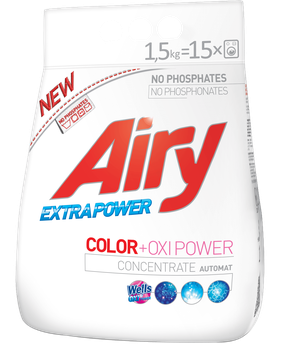 Безфосфатний пральний порошок для кольорової білизни Airy + посилювач порошка Wells Natural OXI POWER, 1,5 кг (15 прань)