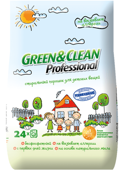 Безфосфатний пральний порошок Green&Clean Professional для прання дитячого одягу, 2,4кг (24 прання)