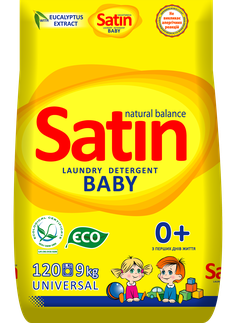 Безфосфатний пральний порошок для прання дитячого одягу Satin Natural Balance, 9 кг (120 прань)