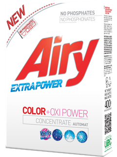 Бесфосфатный порошок для цветного белья Airy + усилитель порошка Wells Natural OXI POWER, 400 г