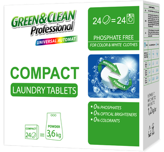 Таблетки для прання білої та кольорової білизни Green&Clean Pro Compact, 24 шт (24 прання) 
