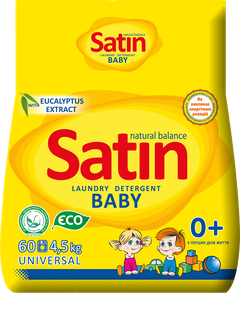 Satin Natural Balance бесфосфатный детский порошок, 4,5кг (30 стирок)