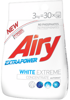 Безфосфатний пральний порошок Airy для білої білизни, 3 кг (30 прань)