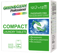 Бесфосфатный порошок-концентрат Green&Clean Pro Compact для белого и цветного белья, 12 шт (12 стирок)