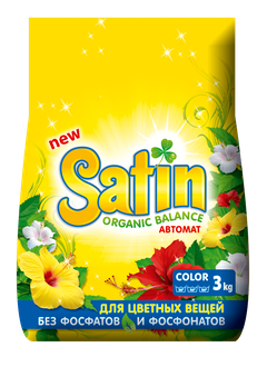 Бесфосфатный порошок для цветного белья, Satin 3 кг (20 стирок)