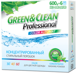 Пральний порошок безфосфатний Green&Clean Professional для кольорового одягу, 600 г (6 прань)